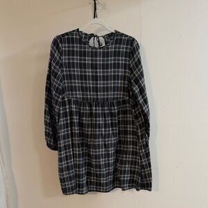 wild fable Black and White Plaid Long-Sleeve Girls Dress